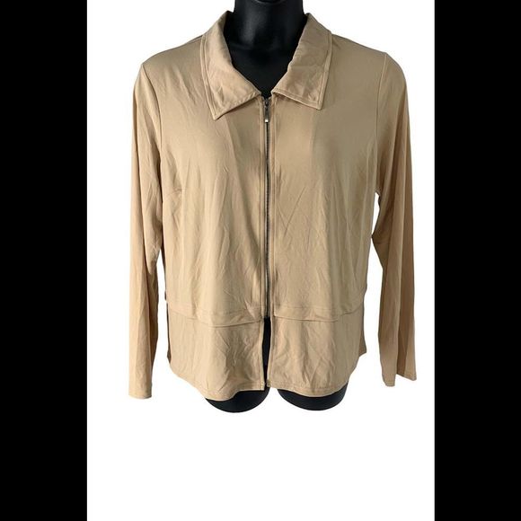 Truth + Style Cropped Matte Jersey Zip Front Jacket Tan - Regular - Picture 1 of 1